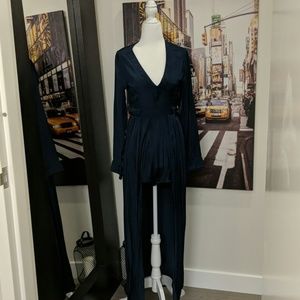 Long Sleeves Romper Shorts with Skirt Overlay